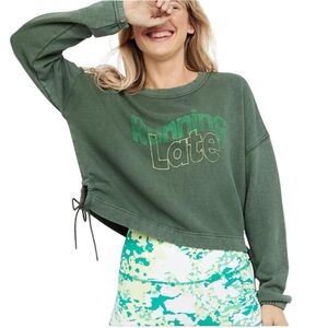 Aerie Offline "Running Late" Cotton Side Tie Crew Sweatshirt Green Size Medium